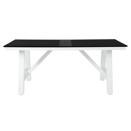 Cape May 72" HDPE Rectangle Outdoor Patio Dining Table With Umbrella Hole and Metal Frame