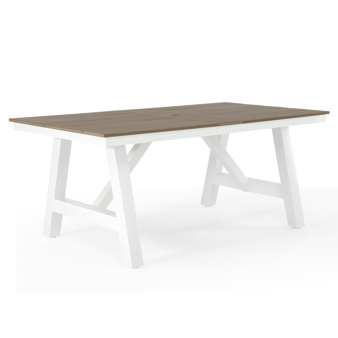 Cape May 72" HDPE Rectangle Outdoor Patio Dining Table With Umbrella Hole and Metal Frame