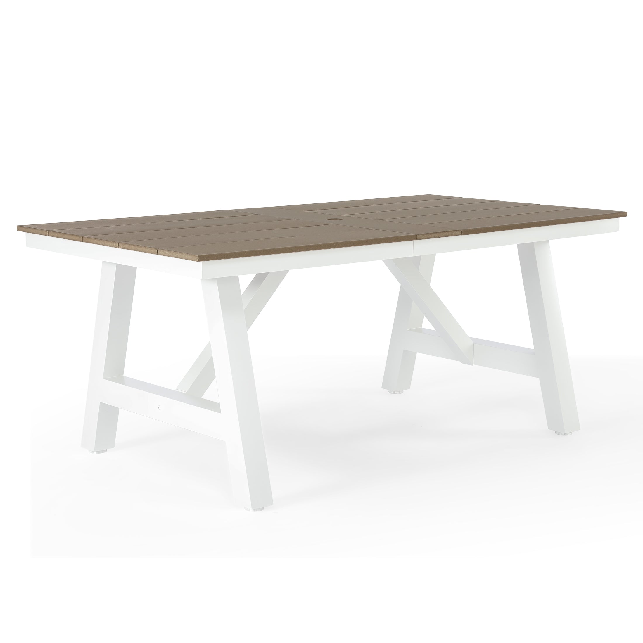 Cape May 72" HDPE Rectangle Outdoor Patio Dining Table With Umbrella Hole and Metal Frame