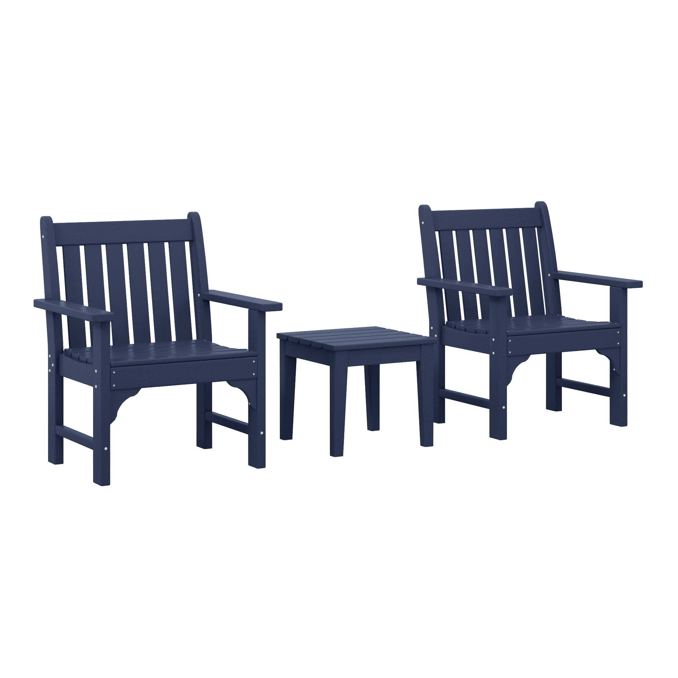 Malibu Outdoor Patio 3-Piece HDPE Adirondack Garden Chairs with Square Adirondack Side Table Set