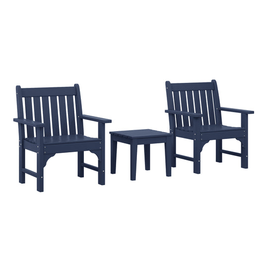 Malibu Outdoor Patio 3-Piece HDPE Adirondack Garden Chairs with Square Adirondack Side Table Set