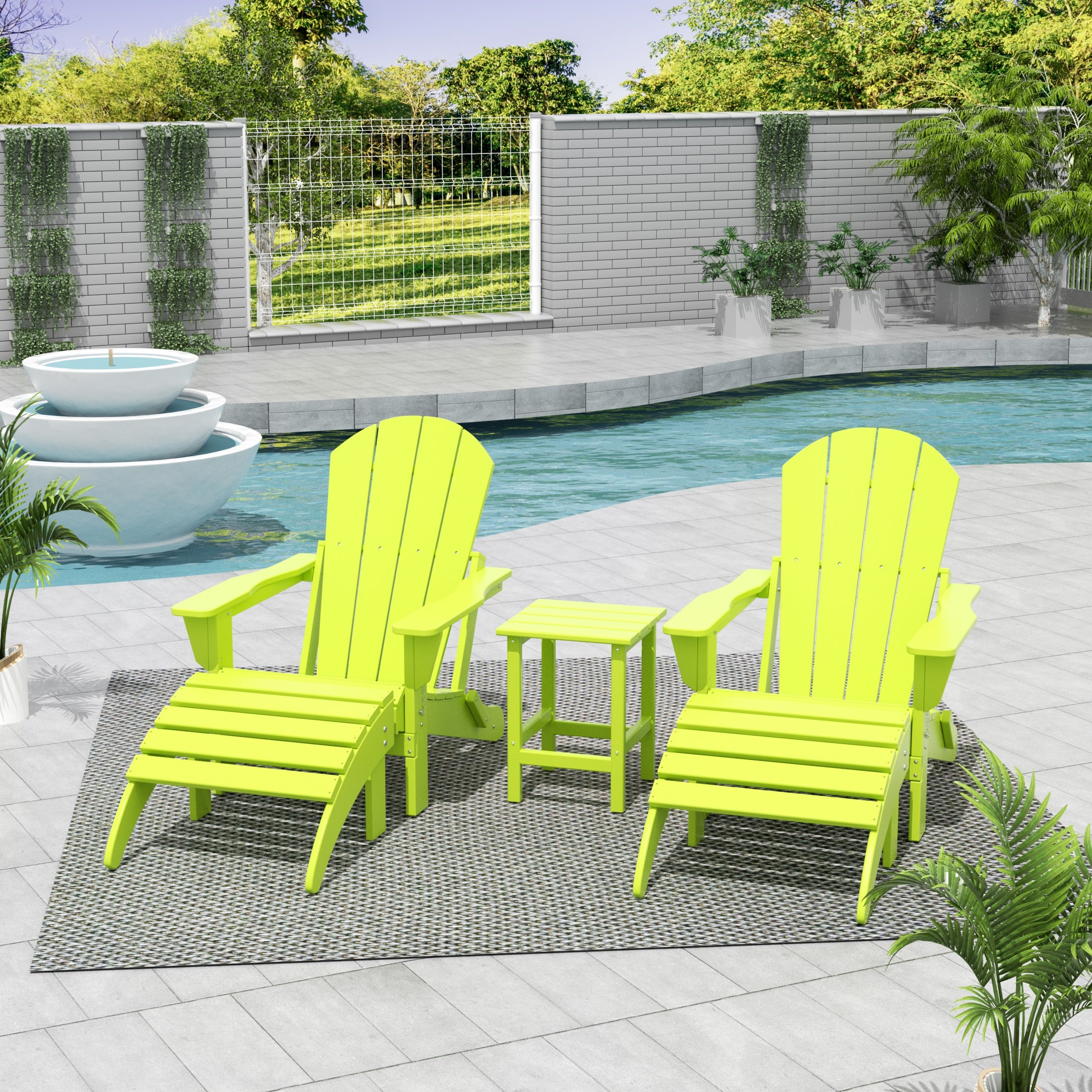 Malibu 5-Piece set classic Adirondack chairs with ottoman and a small coffee table (2 seater)