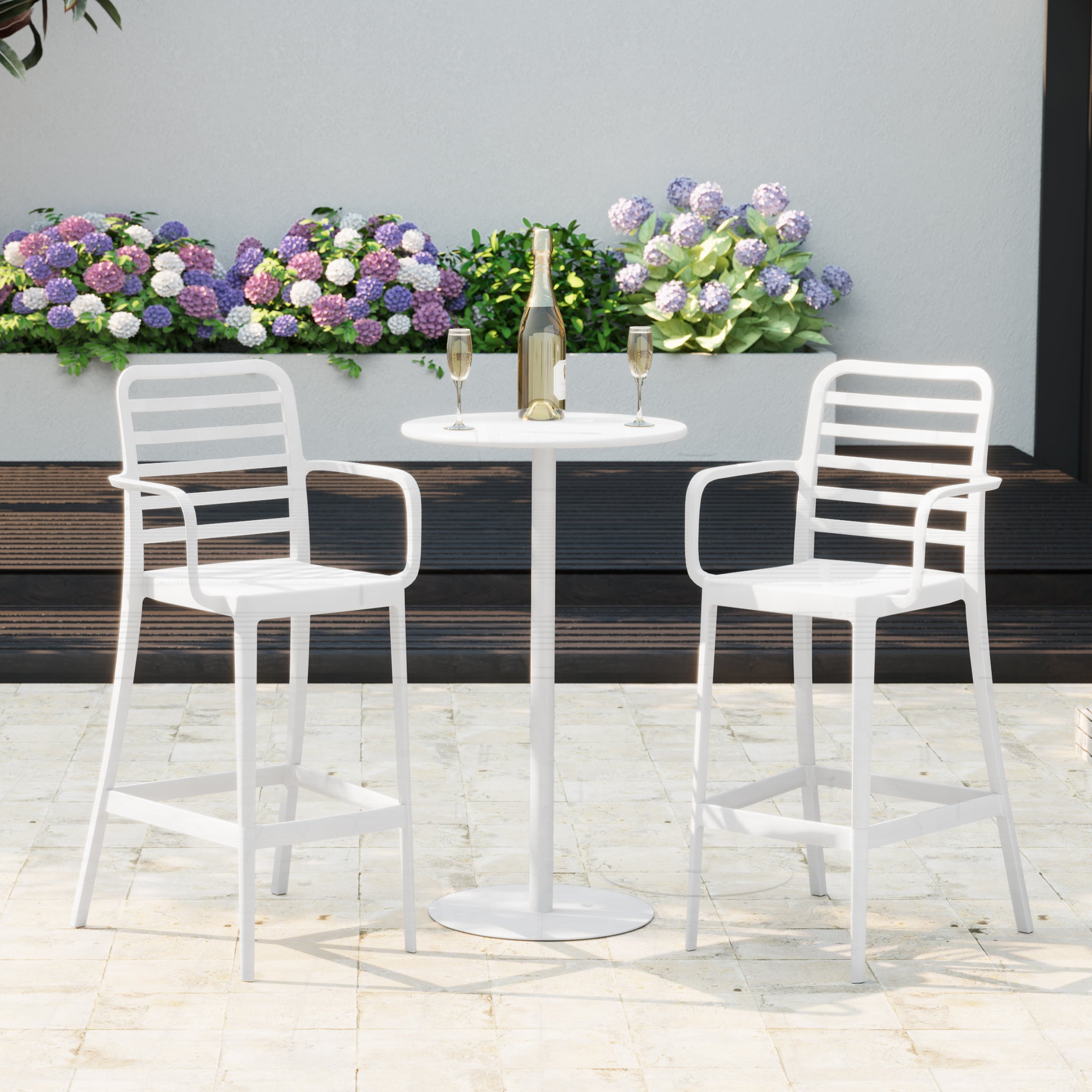 Playa 2-Person Adjustable Round Bar Table with Stackable Bar Stools Dining Set