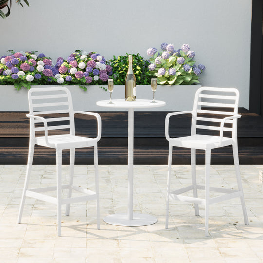 Playa 2-Person Adjustable Round Bar Table with Stackable Bar Stools Dining Set