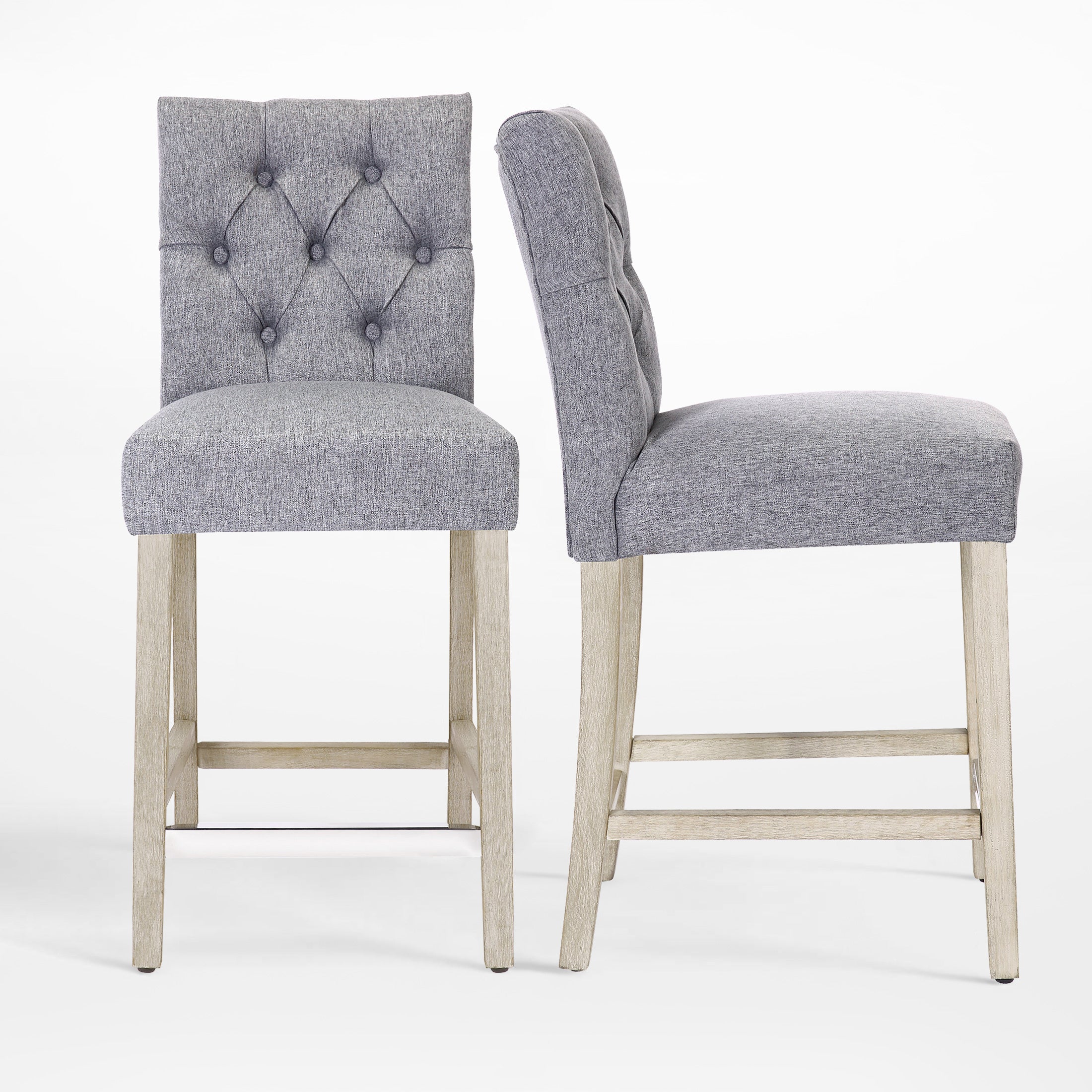 Hayes 24" Linen Fabric Tufted Counter Stool (Set of 2),Antique Gray