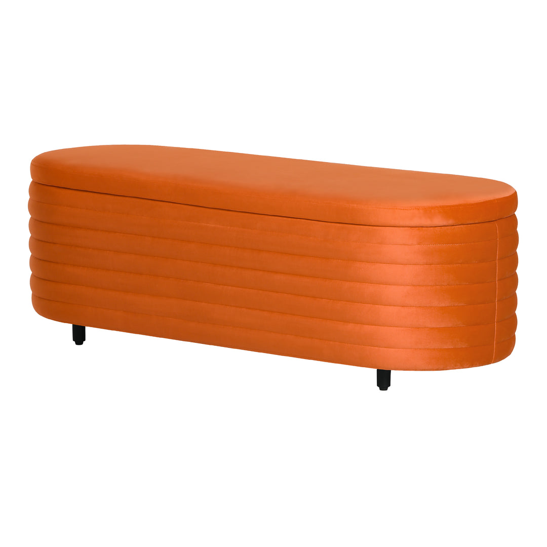 Phoebe 54" Wide Mid-Century Modern Upholstered Velvet Tufted Oval Storage Ottoman Bench