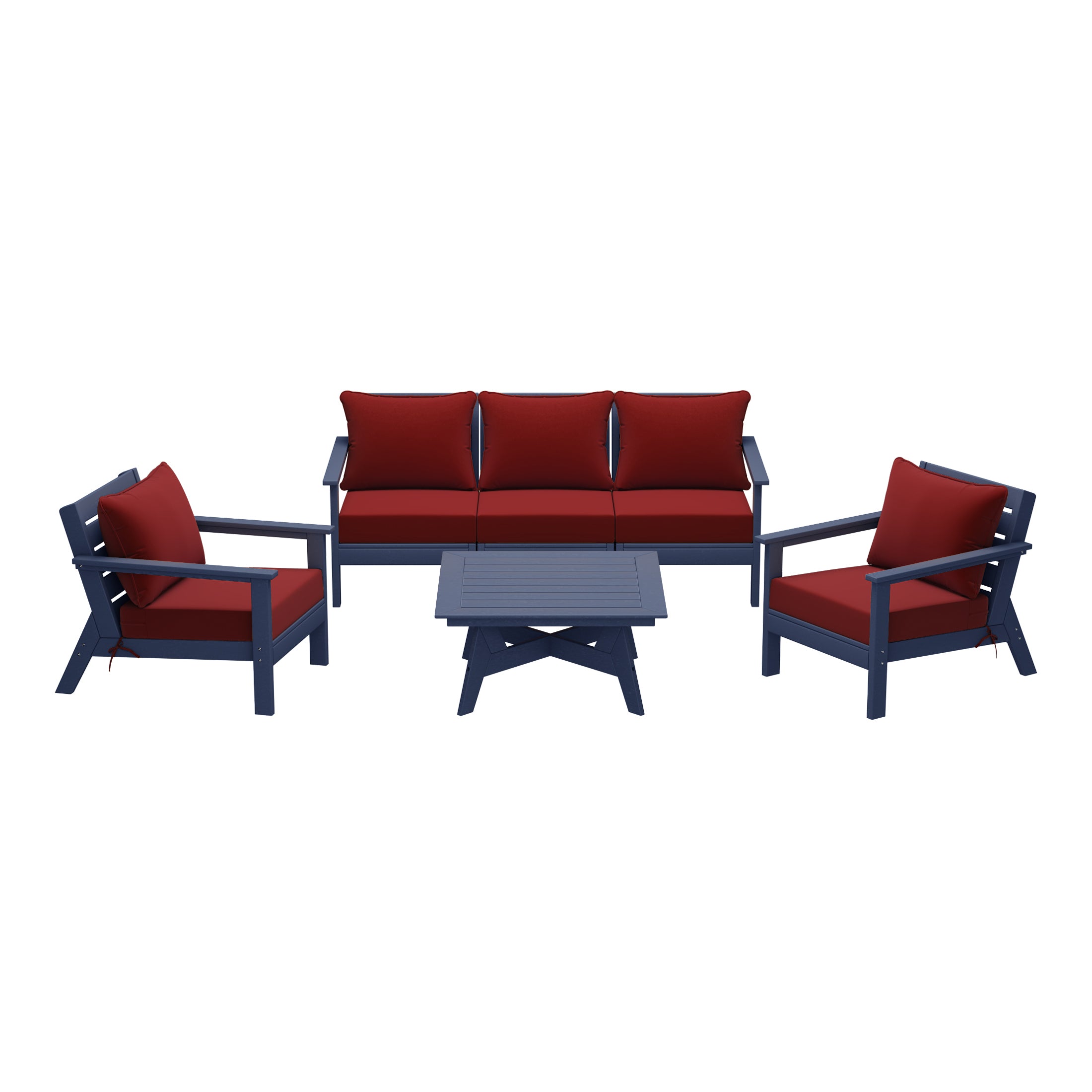 Avalon Outdoor 6-Piece Modular Sectional Patio Furniture Sofa Set in Navy Blue Frame