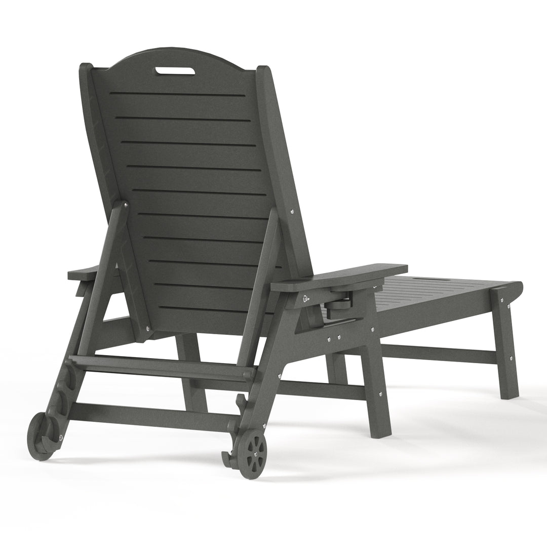 Aruba Outdoor HDPE Patio Chaise Lounges With Wheels & Cup Holder (Set of 2)