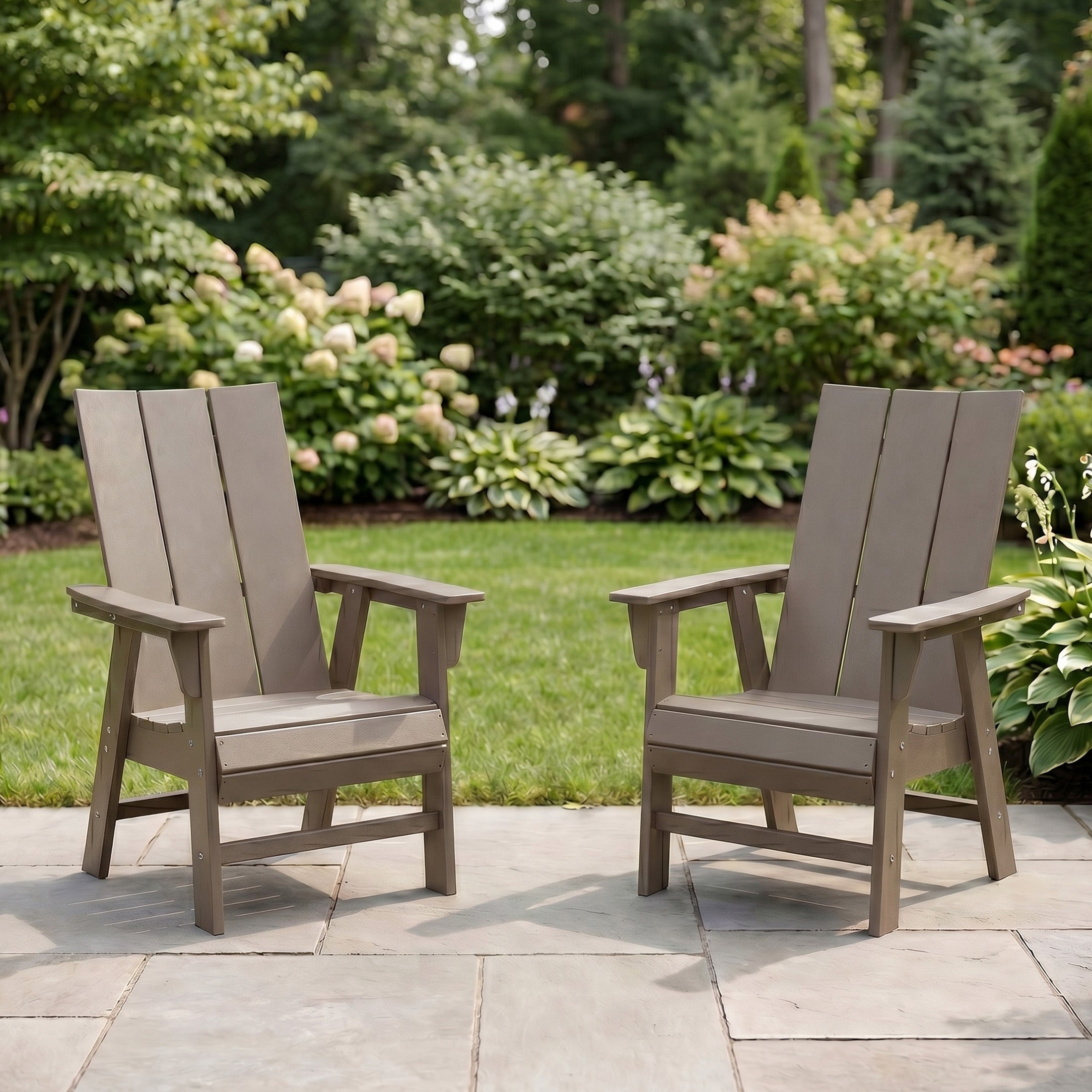 Ashore Outdoor Patio HDPE Plastic Modern Adirondack Dining Chairs (Set of 2)