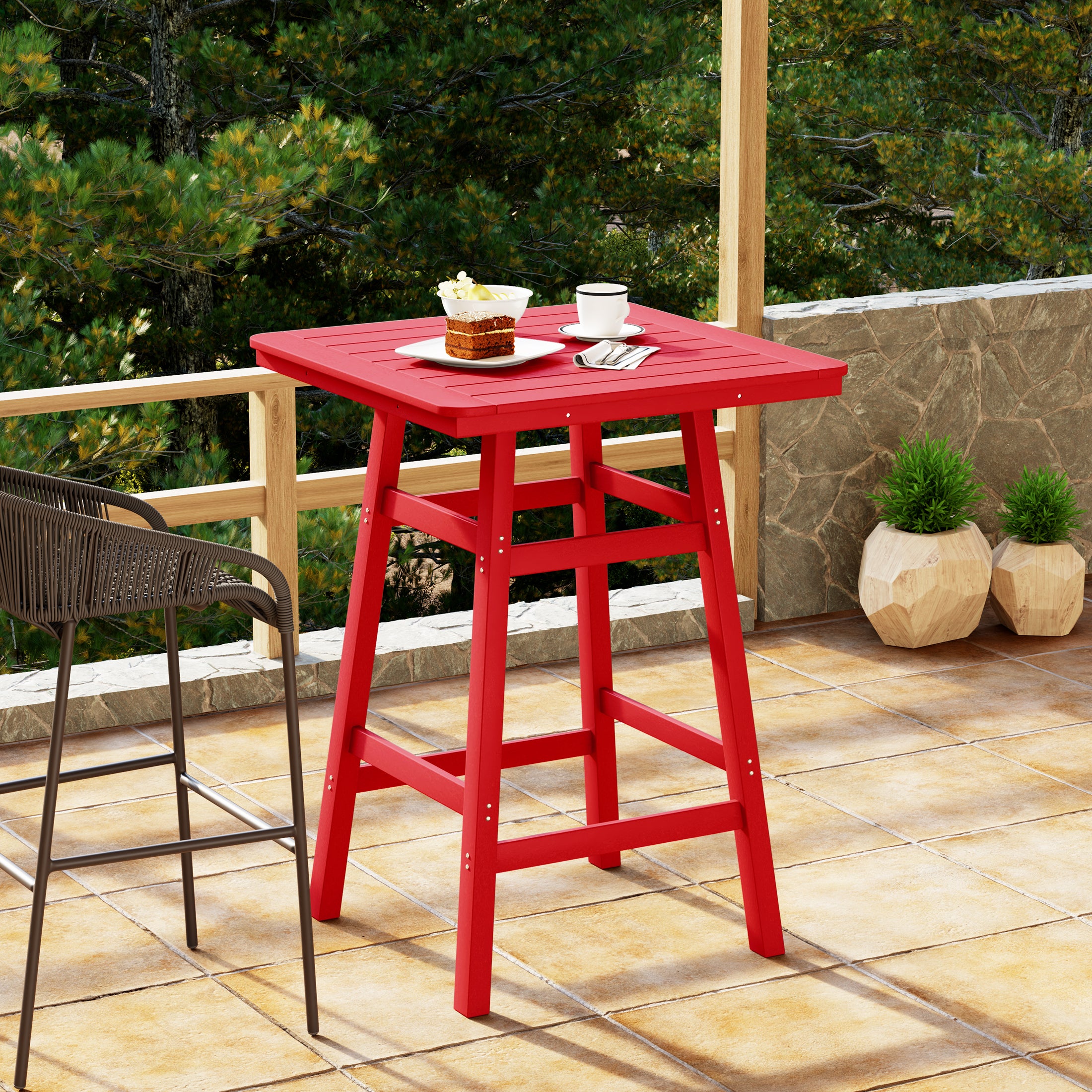 Malibu 30" Square Outdoor Patio Bistro Bar Table With Umbrella Hole