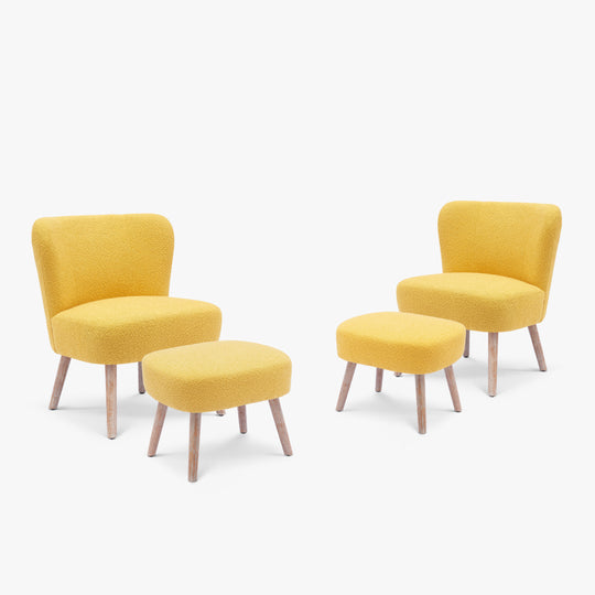 Genevieve 4-Piece Set Mid-Century Boucle Accent Chairs with Ottoman Foot Stools