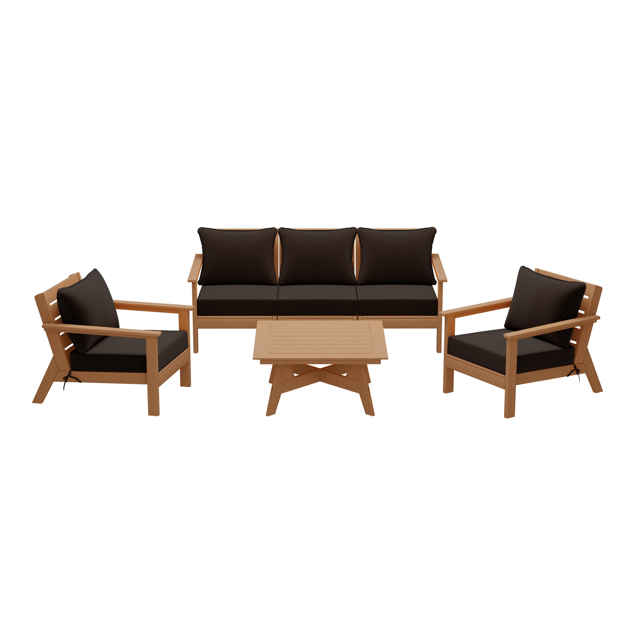 Avalon Outdoor 6-Piece Modular Sectional Patio Furniture Sofa Set in Teak Color Frame
