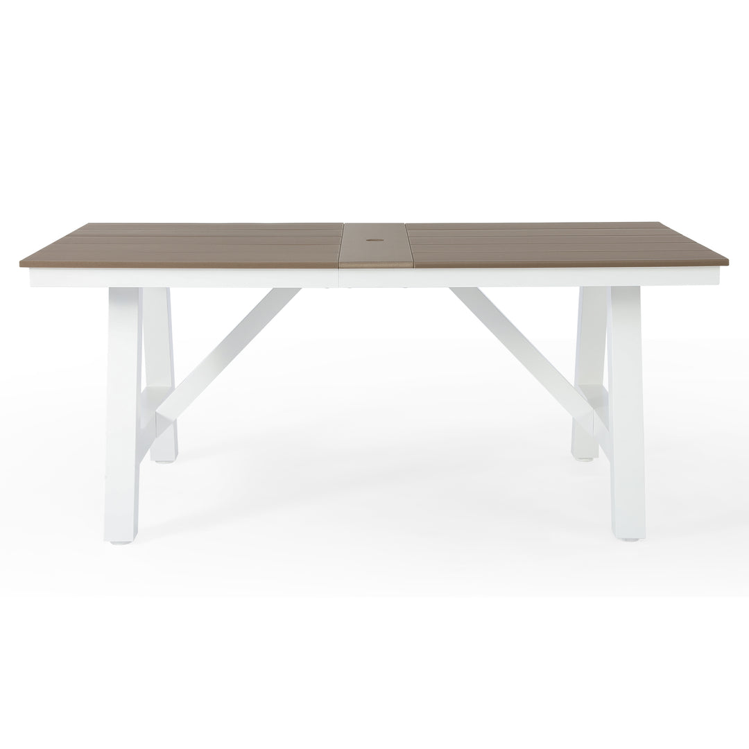 Cape May 72" HDPE Rectangle Outdoor Patio Dining Table With Umbrella Hole and Metal Frame