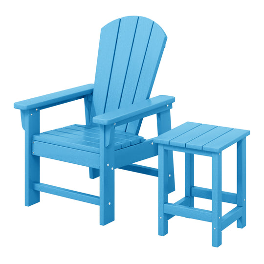 Malibu 2-Piece Kids Outdoor HDPE Adirondack Chair With Square Side Table Set