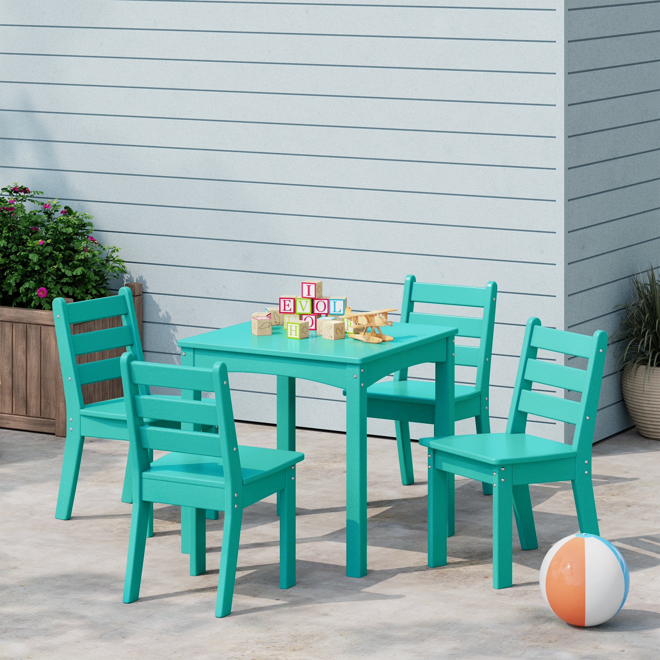 Treehouse Kids 5-Piece HDPE Dining Table and Chairs Set