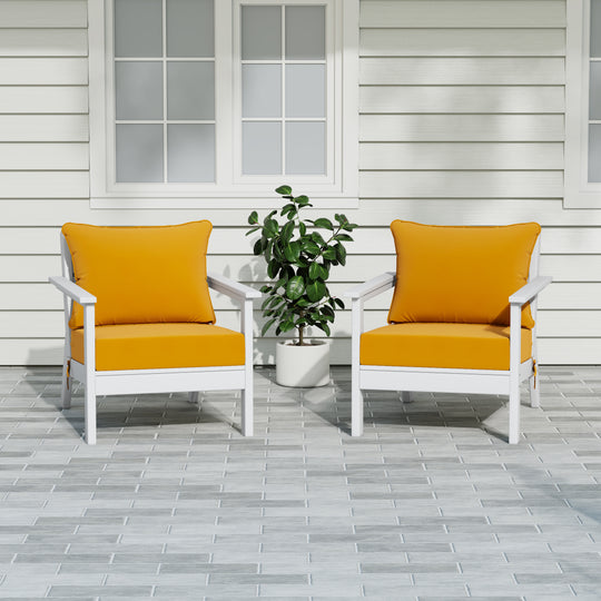 Avalon Outdoor Modern HDPE Patio Club Chairs with Deep Seat Cushions (Set of 2)