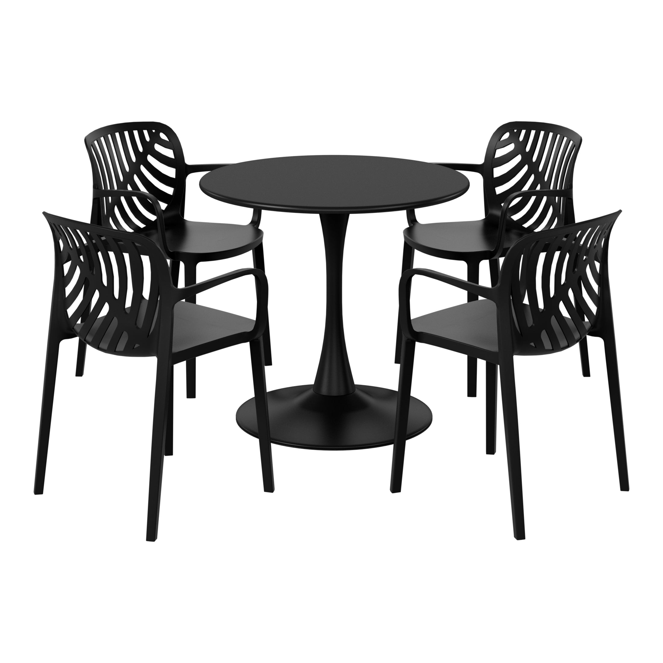 Playa 5-Piece Outdoor Indoor Metal Patio Dining Table Set With Stackable Patio Arm Chairs