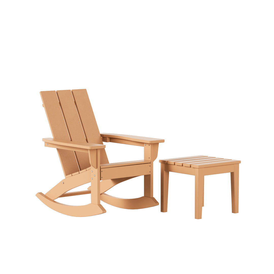 Ashore 2-Piece Modern Rocking Poly Adirondack Chair With Side Table Set