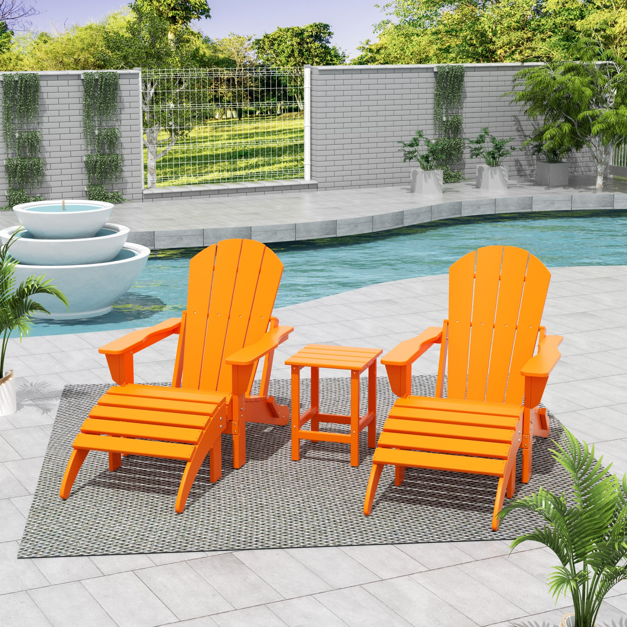 Malibu 5-Piece set classic Adirondack chairs with ottoman and a small coffee table (2 seater)