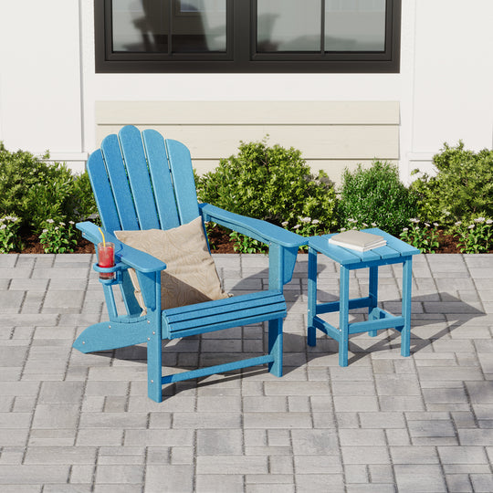 Highland Outdoor Patio HDPE Adirondack Chair With Cup Holder and Table Set
