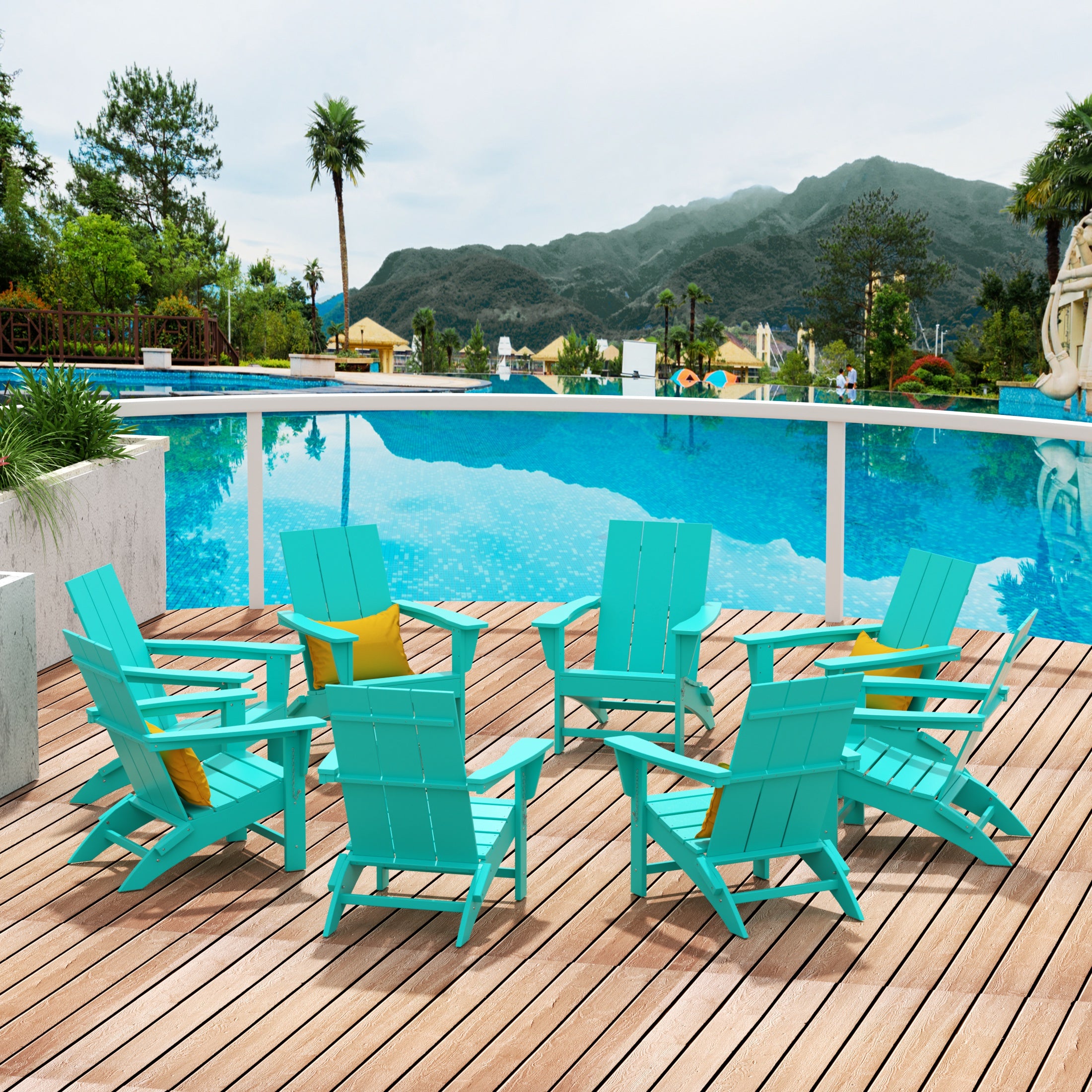 Ashore Modern Poly Folding Adirondack Chair Set (Set of 8)
