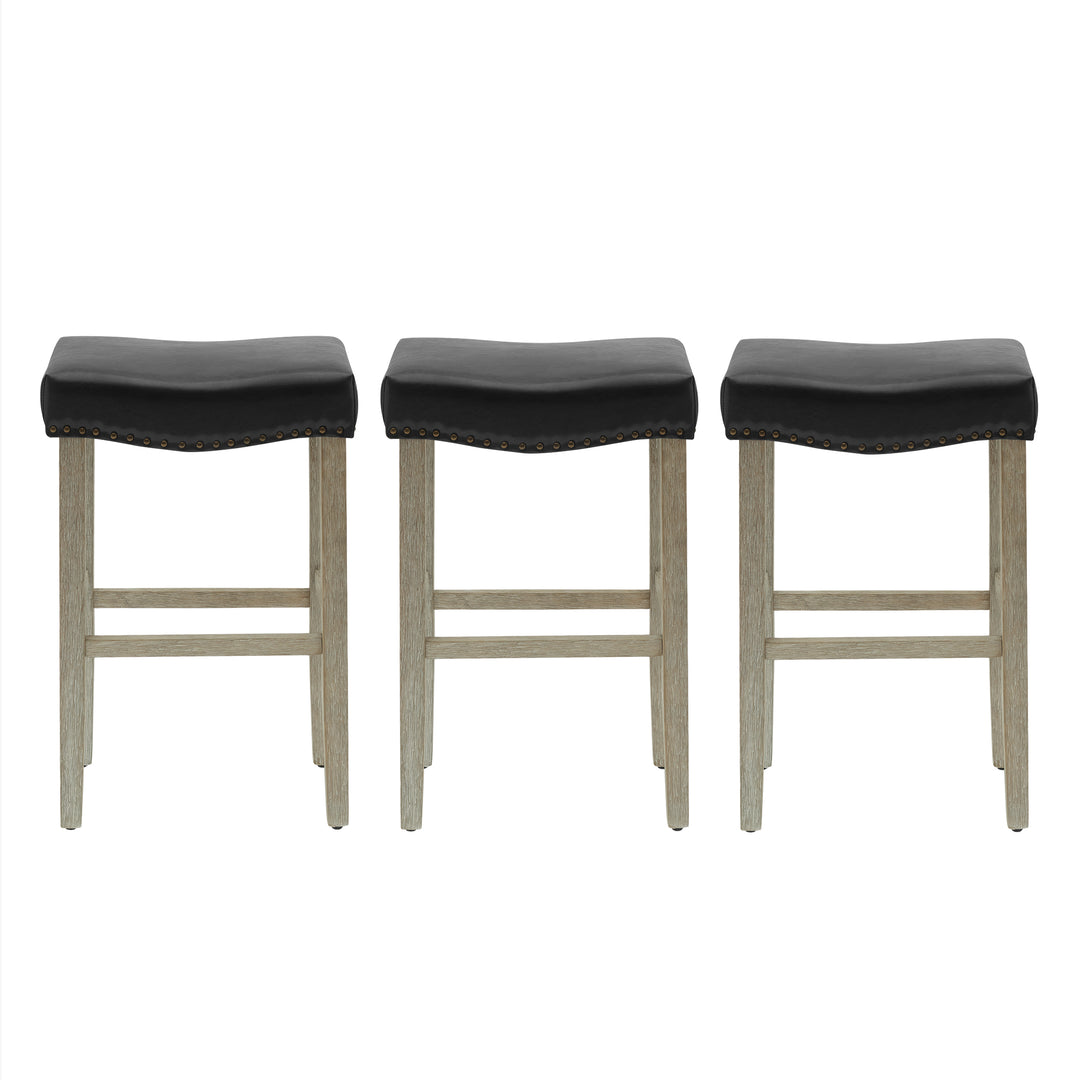 Lenox 29" Upholstered Saddle Seat Antique Gray Counter Stool (Set of 3)