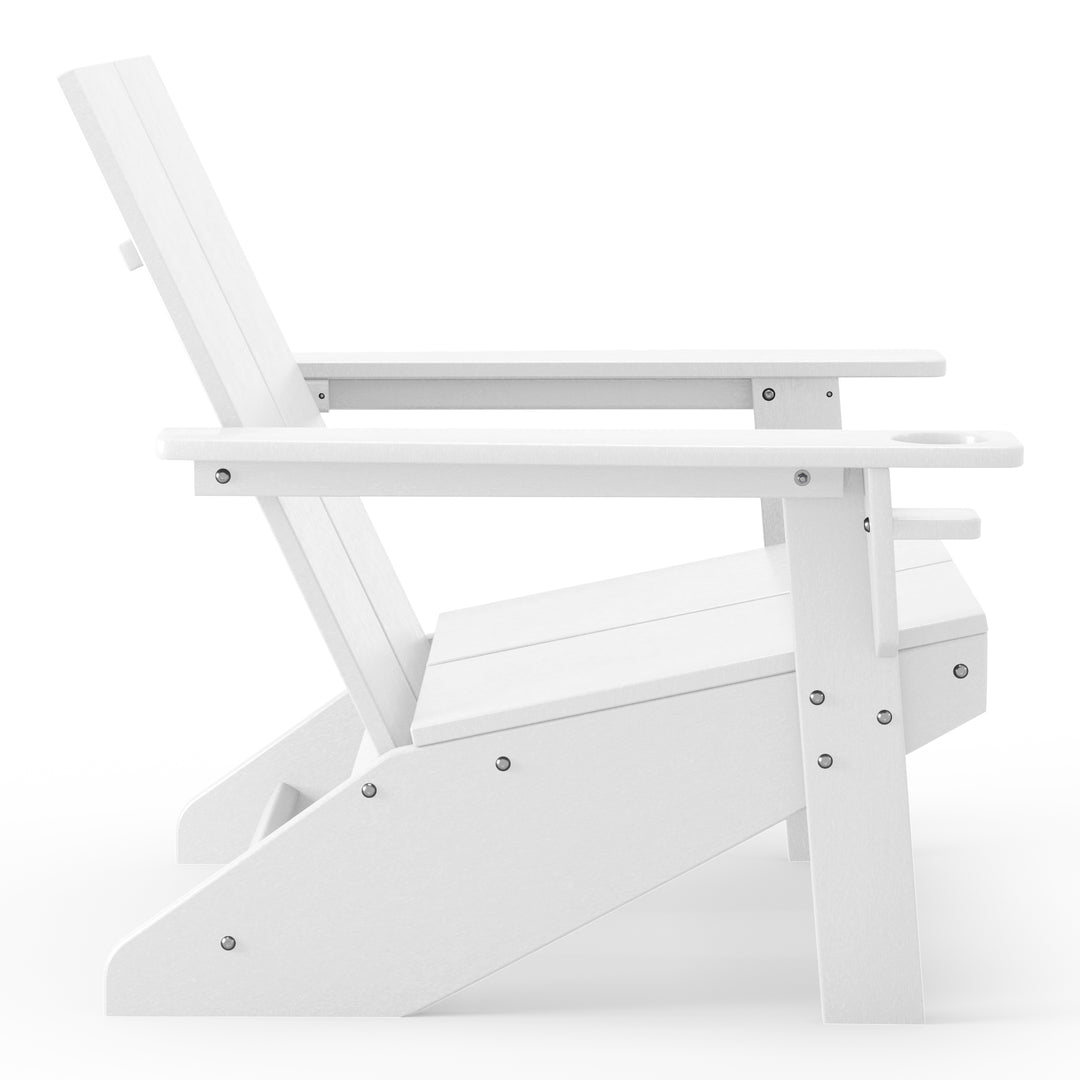 Riviera Outdoor 4-Piece HDPE Modern Adirondack Chairs Set with Folding Patio Ottomans and Cup Holder