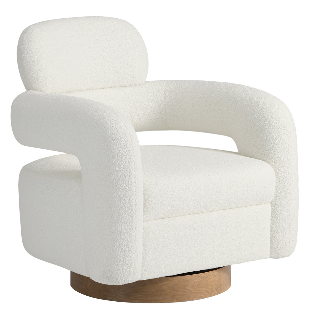 Alexandria Mid-Century Modern Sherpa Swivel Barrel Accent Chair With Storage Ottoman