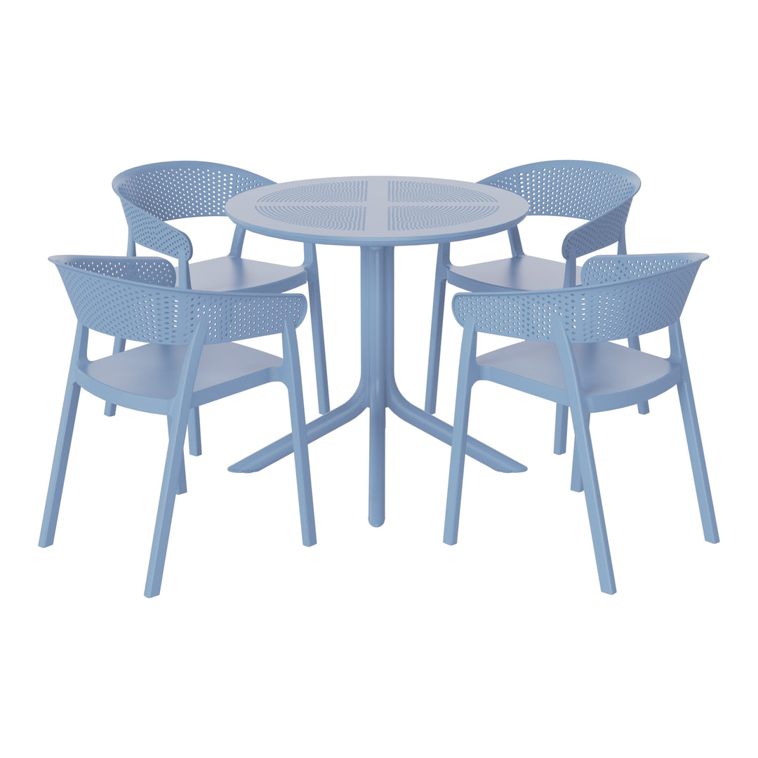 Playa 5-Piece Modern Patio Round Dining Table Set with Stackable Patio Dining Chairs