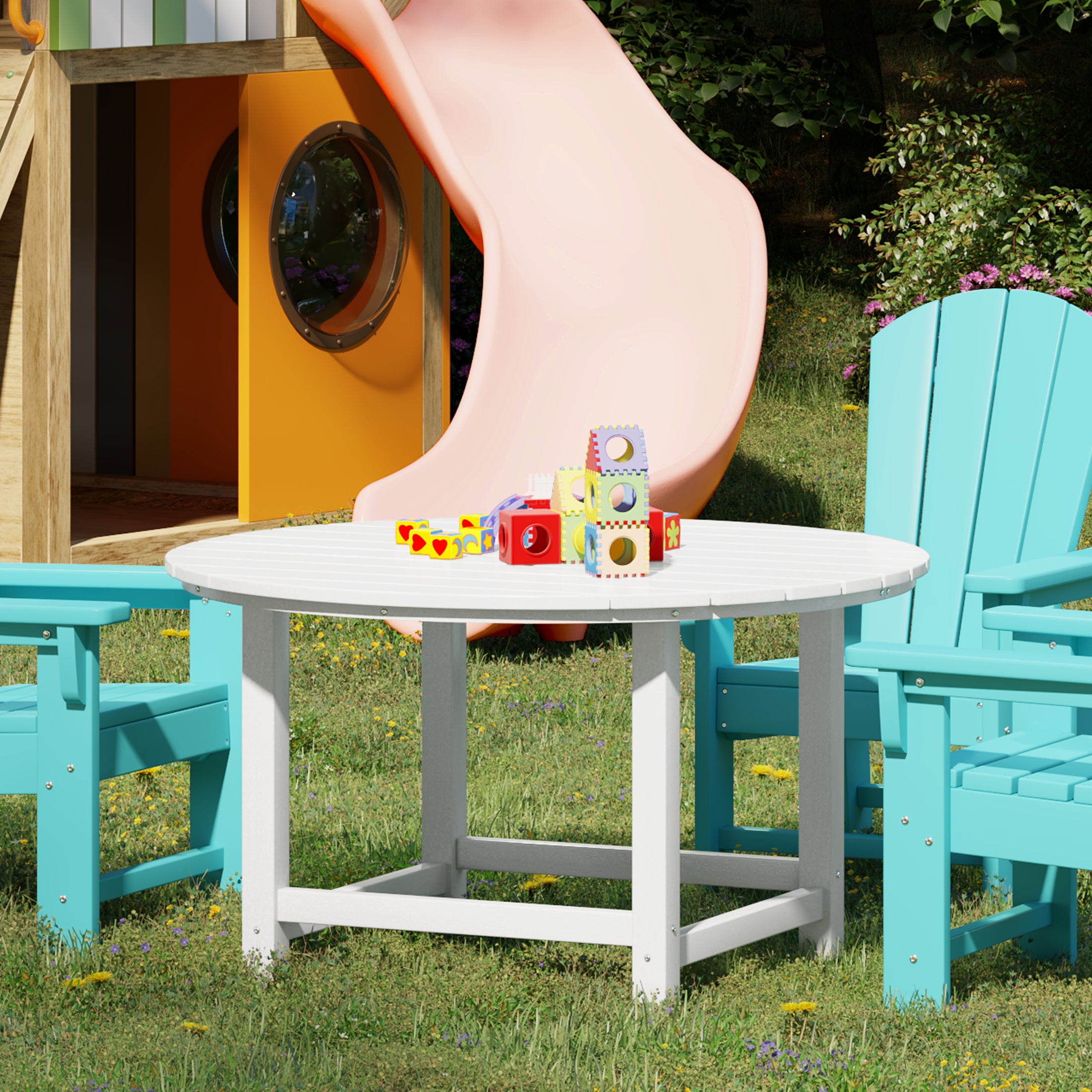 Malibu Kids Outdoor Patio Furniture HDPE 38" Wide Round Dining Table