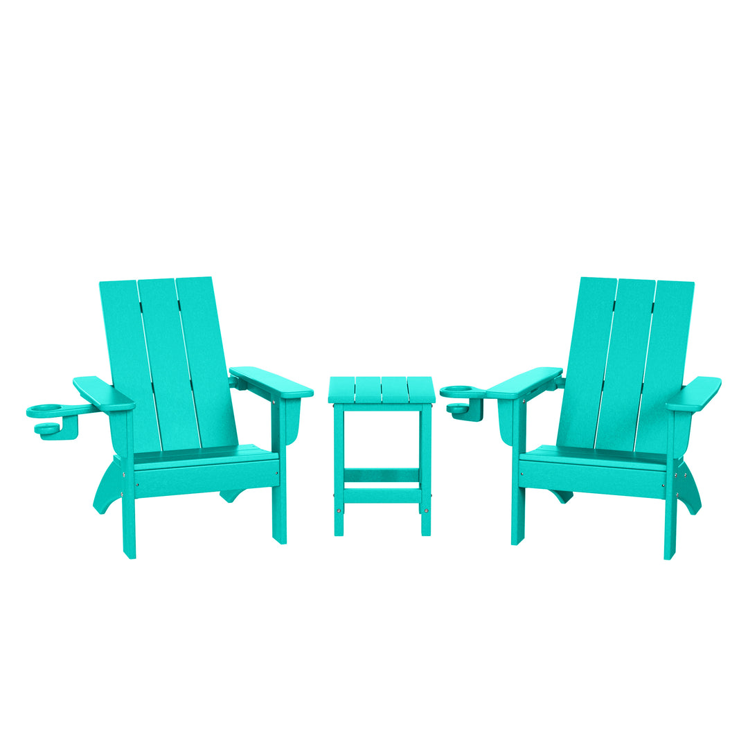 Ashore 3-Piece Kids HDPE Modern Adirondack Chairs Set with Square Side Table and Cup Holders