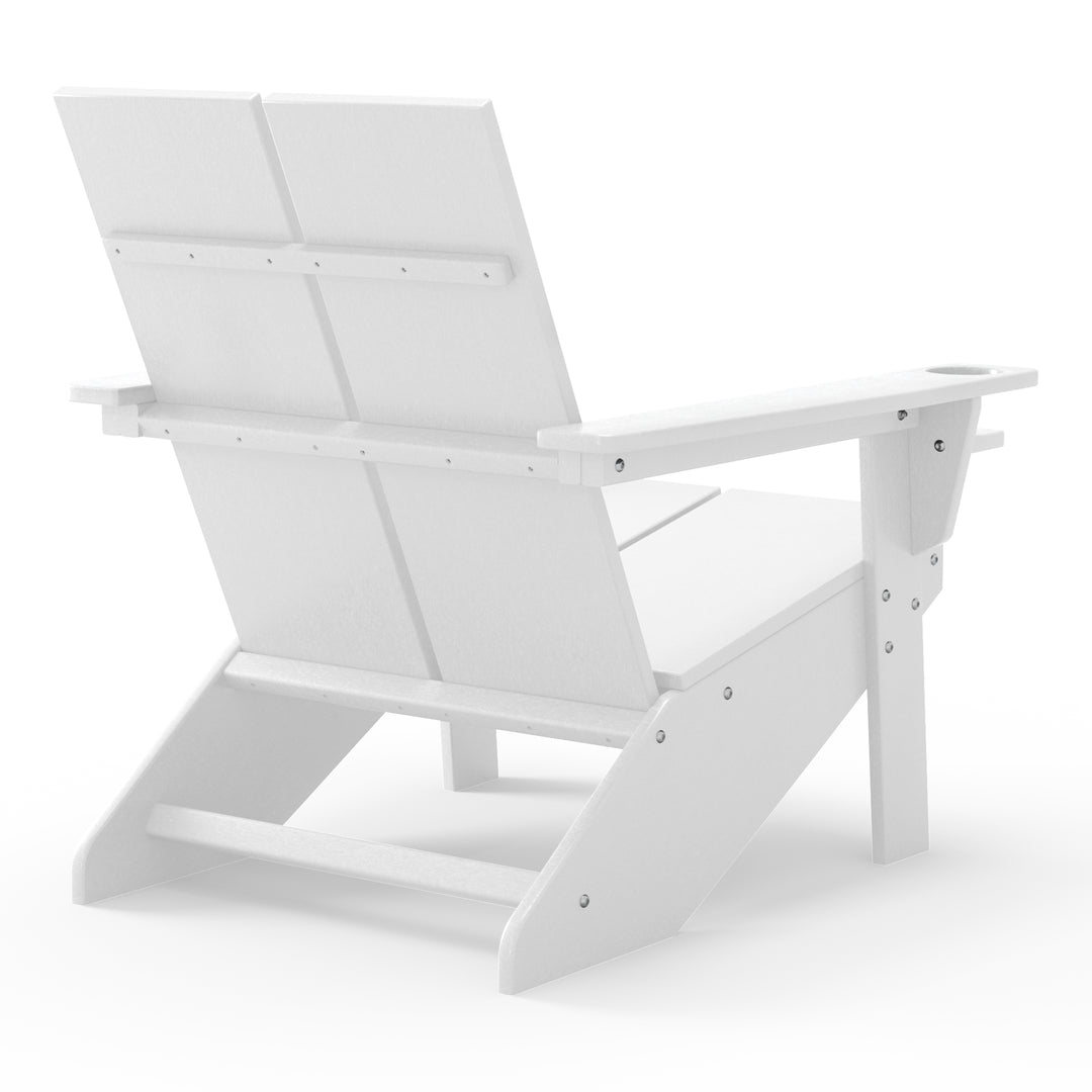 Riviera Outdoor 4-Piece HDPE Modern Adirondack Chairs Set with Folding Patio Ottomans and Cup Holder