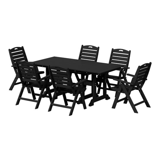 Malibu 7-Piece HDPE Rectangular Patio Dining Table Set with Foldable Chairs