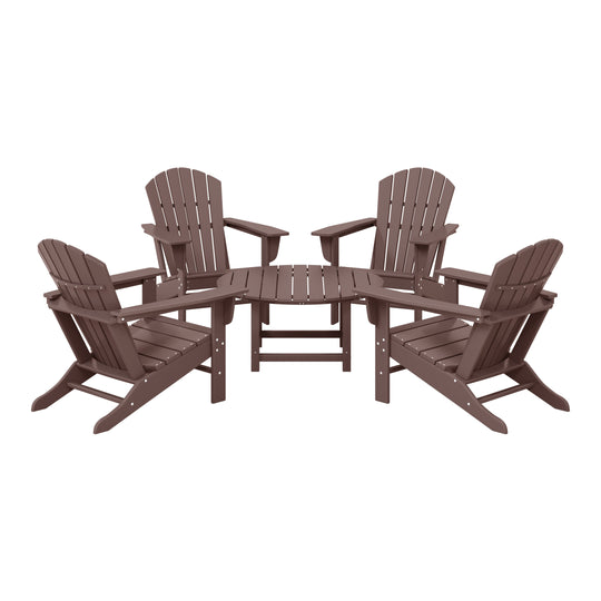 Dylan 5-Piece Outdoor Patio HDPE Adirondack Chair With Round Coffee Table Conversation Set