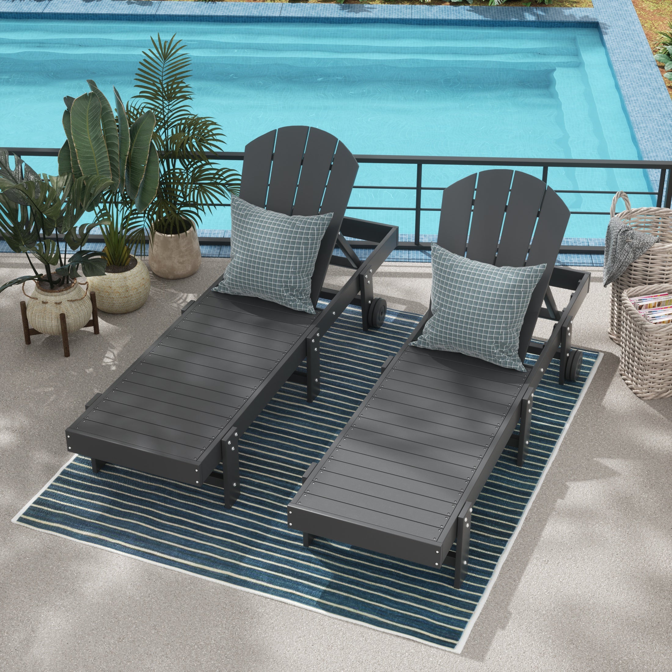 Malibu Adirondack Poly Reclining Chaise Lounge With Wheels (Set Of 2)