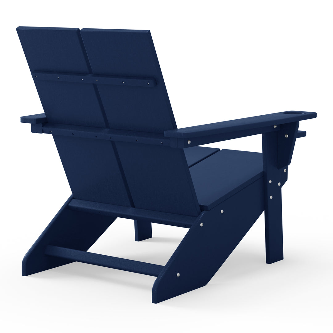 Riviera Outdoor 4-Piece HDPE Modern Adirondack Chairs Set with Folding Patio Ottomans and Cup Holder