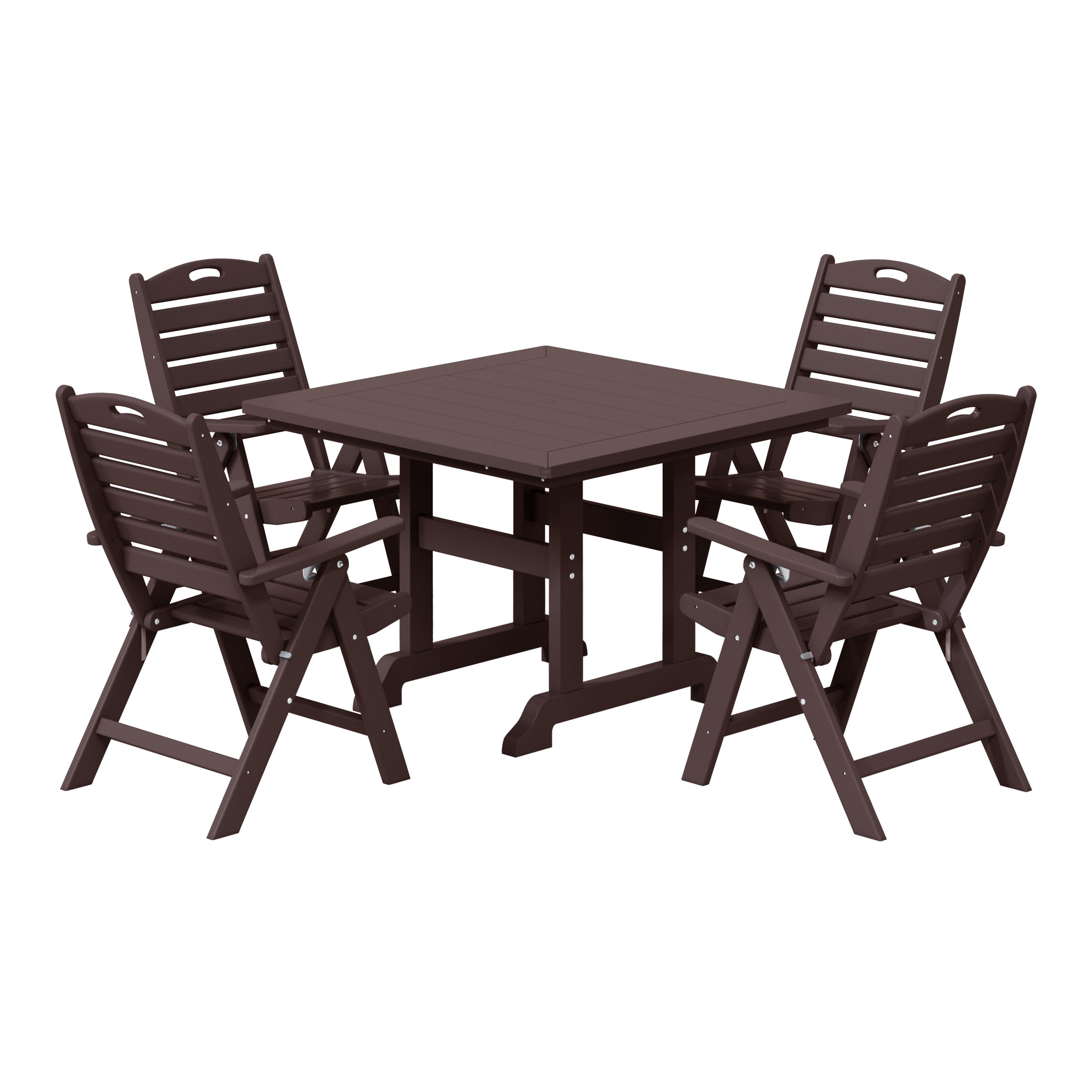 Malibu 5-Piece HDPE Square Patio Dining Table Set with Foldable Chairs