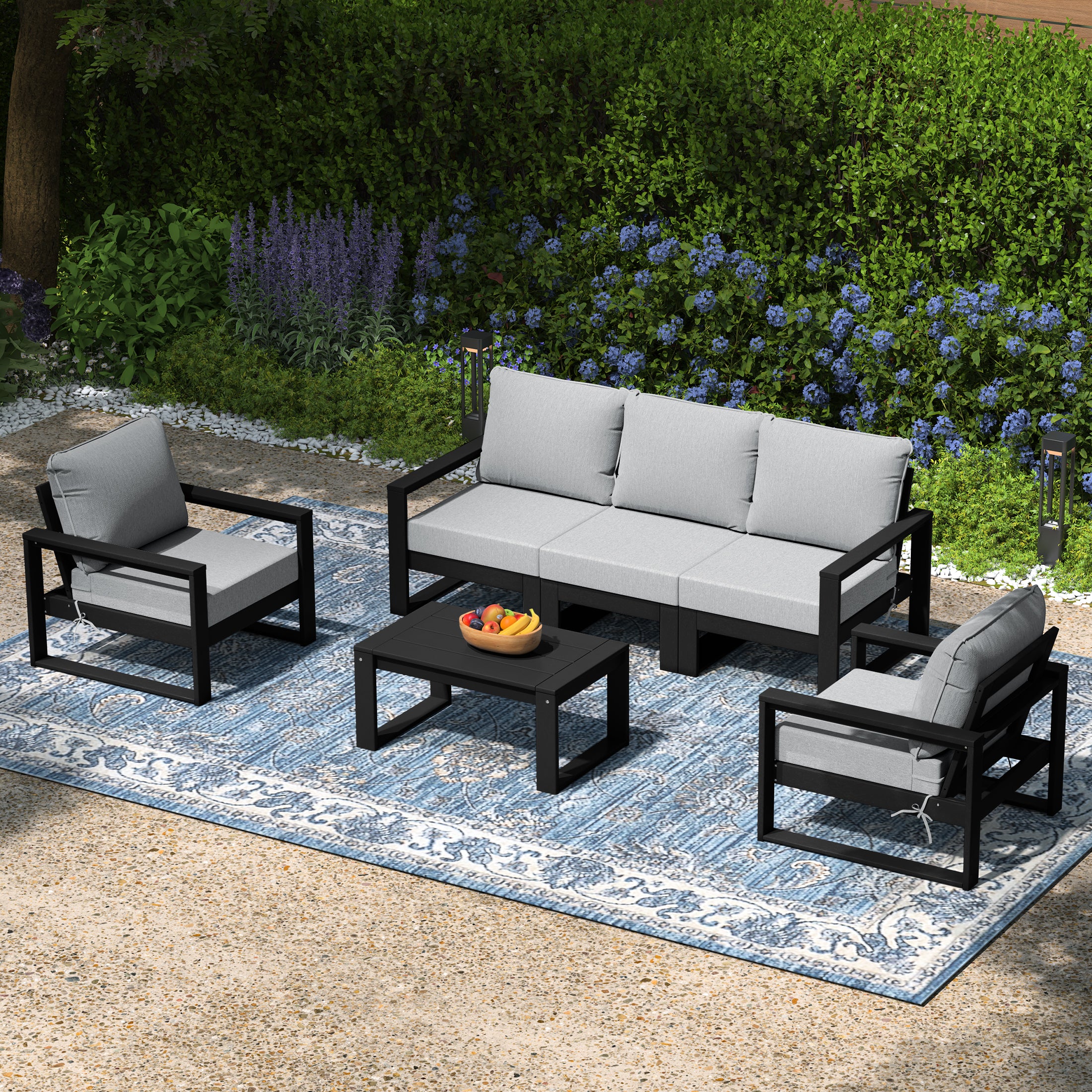 Montara 6-Piece Modern HDPE Outdoor Patio Furniture Sofa Conversation Set with Coffee Table