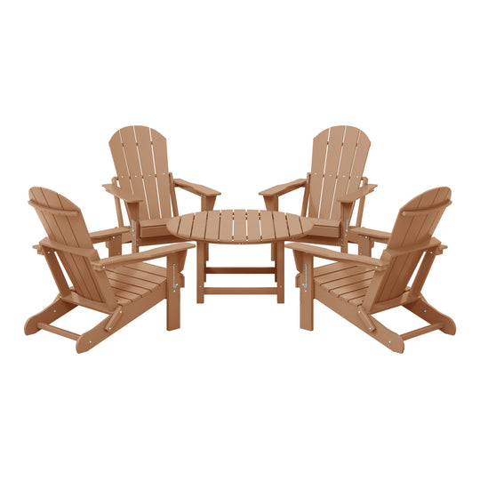 Malibu 5-Piece HDPE Folding Adirondack Chair Outdoor Patio Conversation Set