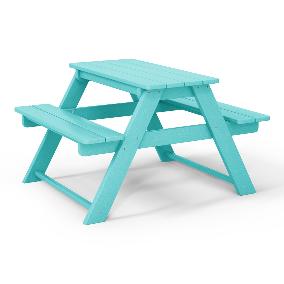 Malibu Outdoor Patio Kids HDPE Plastic Picnic Bench Table