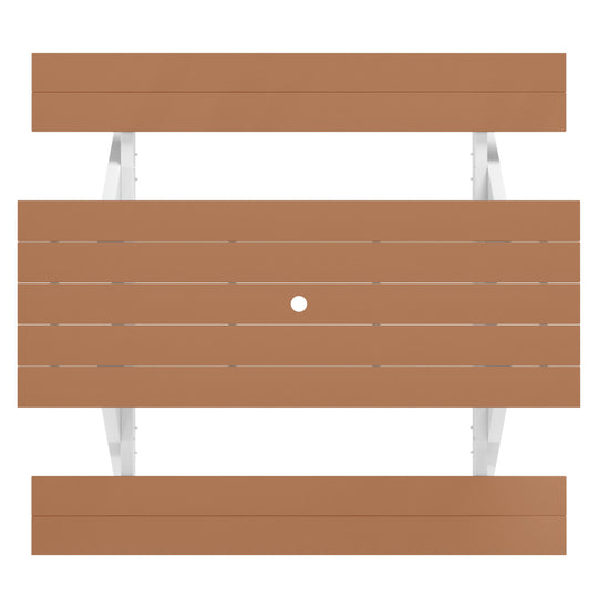 Greenville Outdoor 70" HDPE Plastic Picnic Table Bench With Umbrella Hole