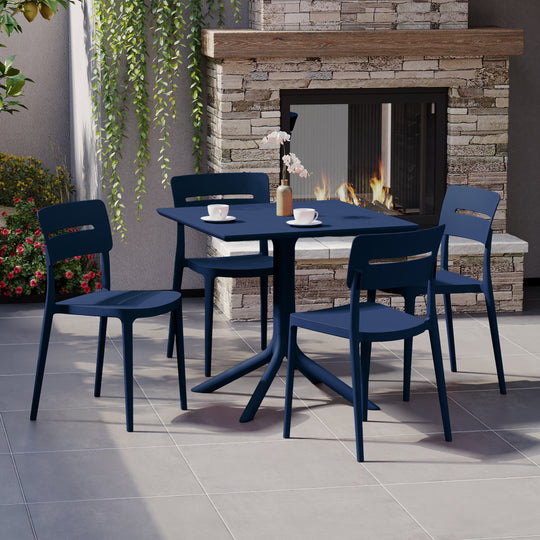 Playa Modern 5-Piece Resin Patio Dining Table Set with Stackable Patio Dining Chairs