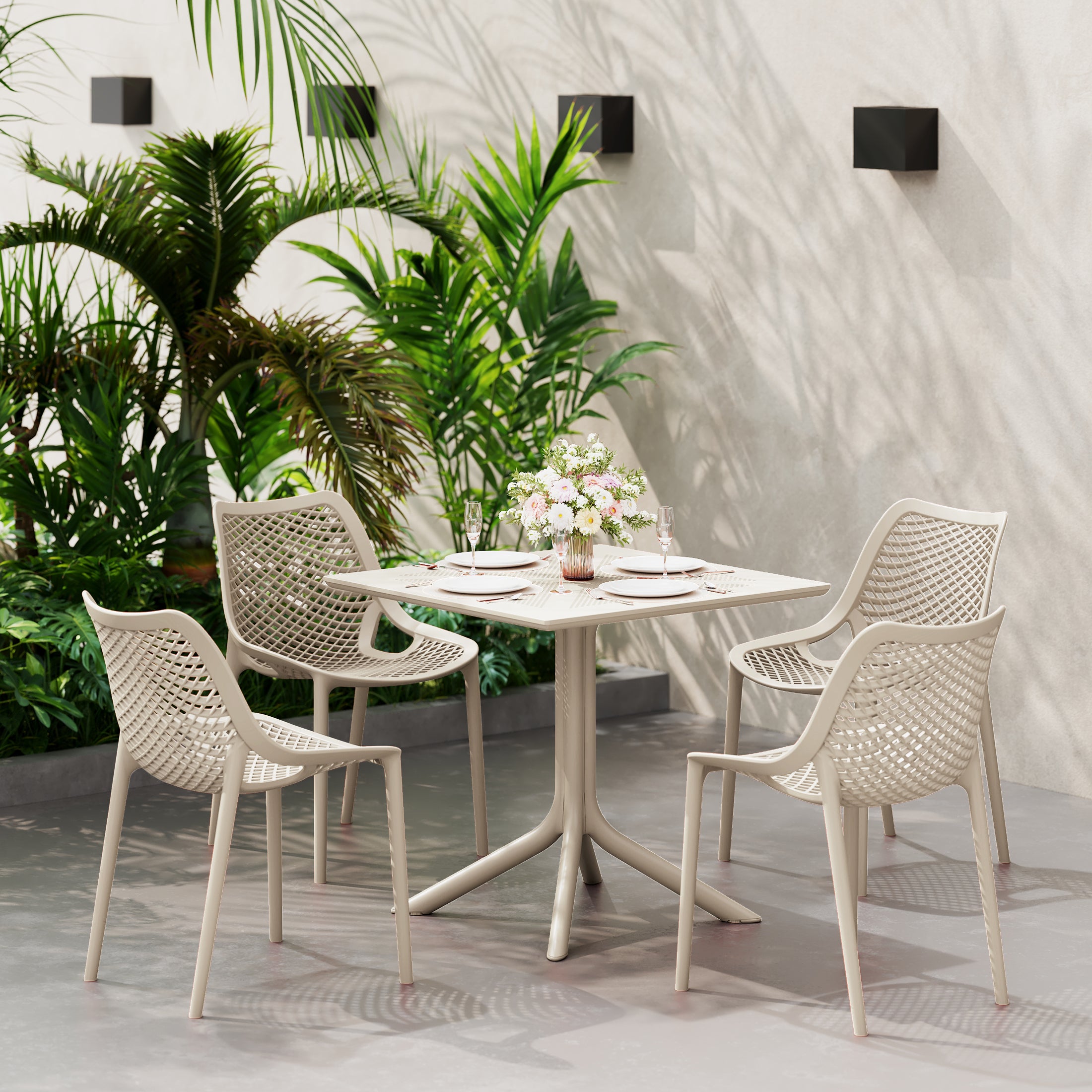 Playa 31.5" Square Plastic Outdoor Patio Dining Table for 4