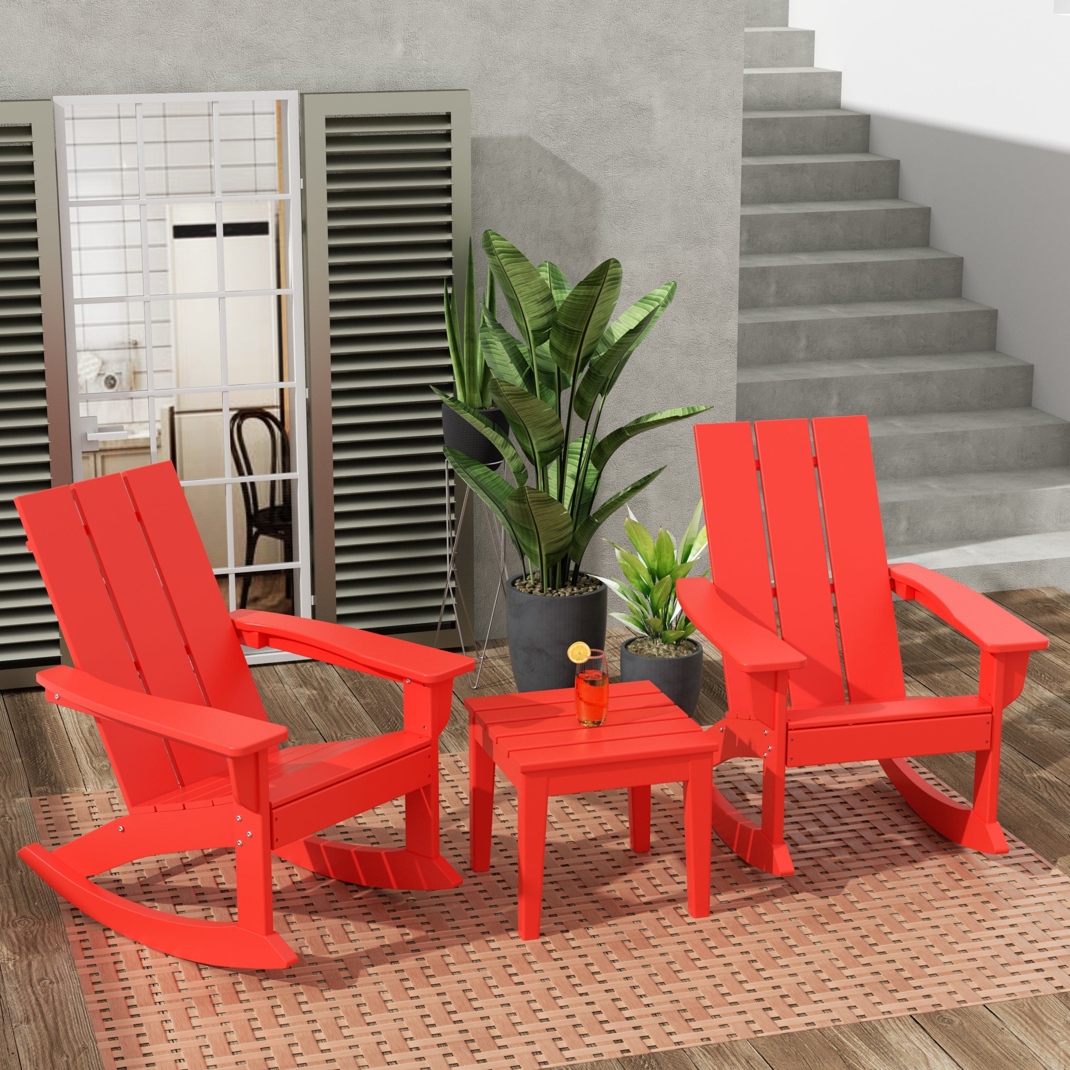 Ashore Modern Rocking Poly Adirondack Chair With Side Table 3-Piece Set