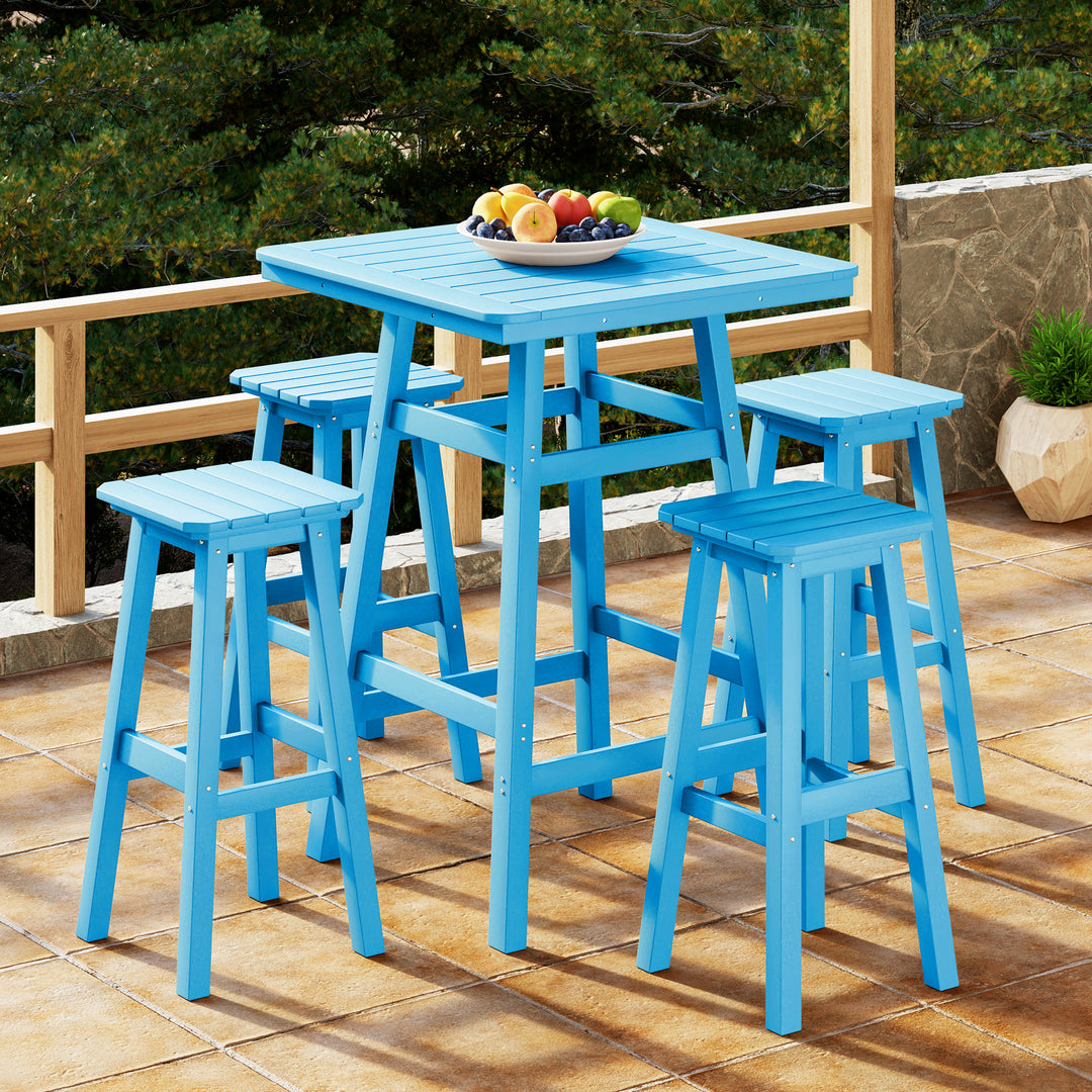 Malibu 5-Piece HDPE Outdoor Patio Dining Bar Bistro Table Set with Bar Stools