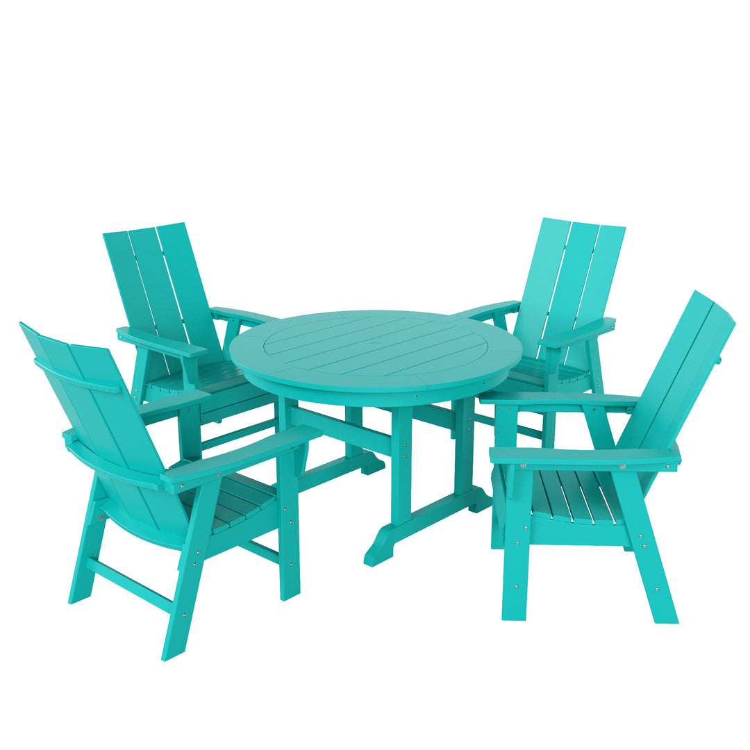 Ashore 5 Piece Outdoor Patio Round Dining Table and Modern Armchair Set