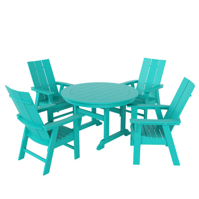 Ashore 5 Piece Outdoor Patio Round Dining Table and Modern Armchair Set