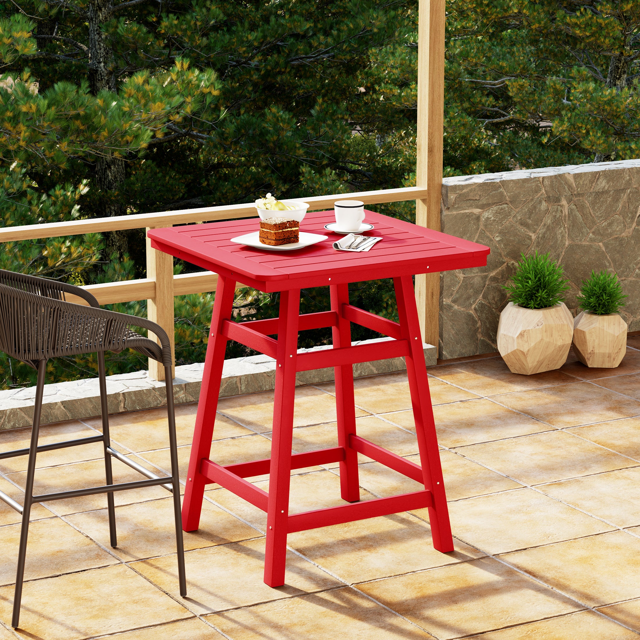 Malibu 30" Square Outdoor Patio Counter High Bistro Bar Table With Umbrella Hole