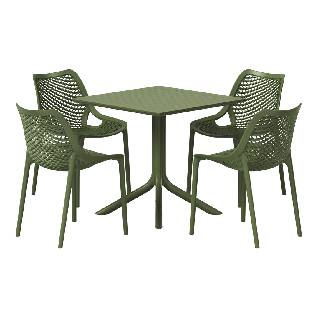 Playa 5-Piece Resin Square Patio Dining Table Set with Stackable Patio Dining Chairs