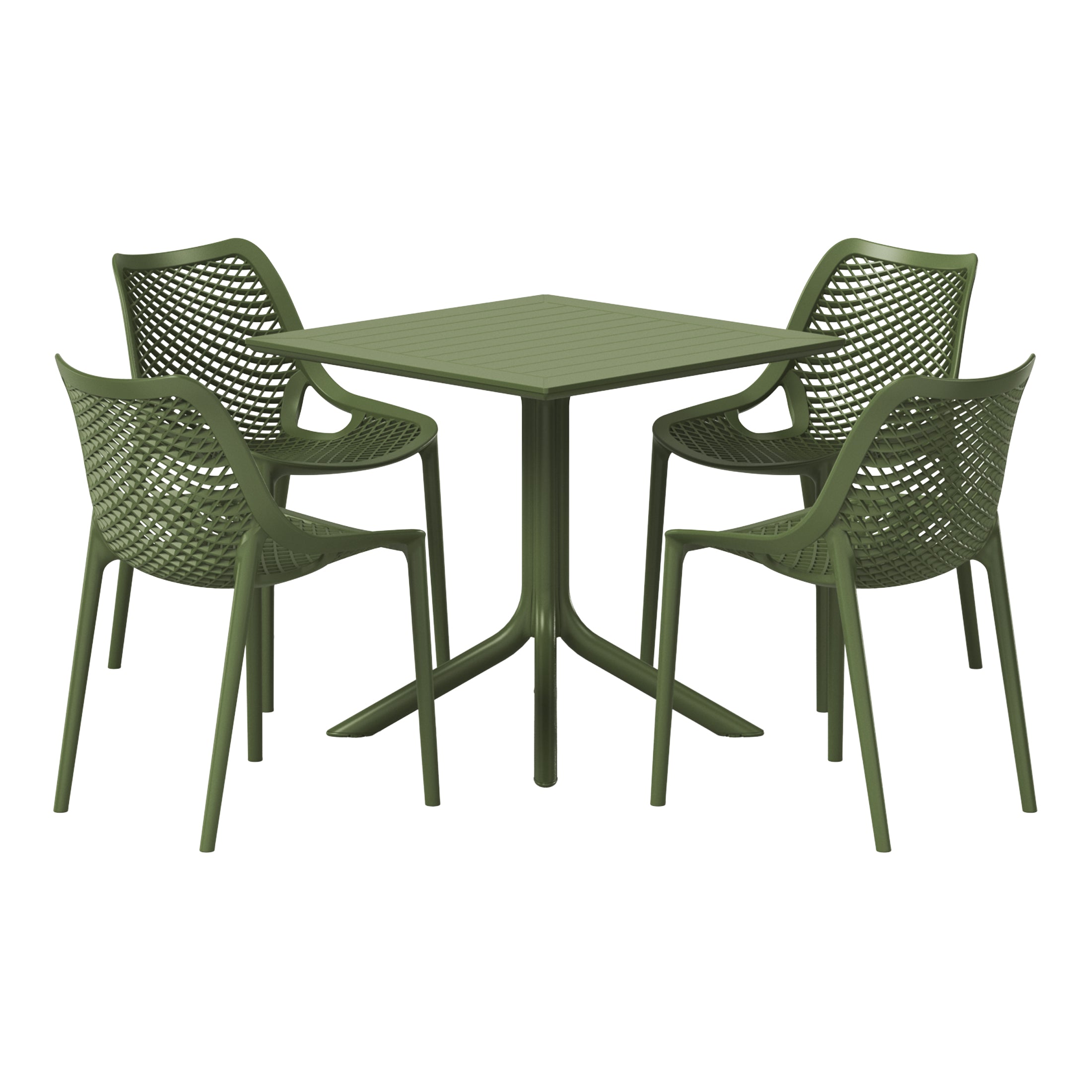 Playa 5-Piece Resin Square Patio Dining Table Set with Stackable Patio Dining Chairs